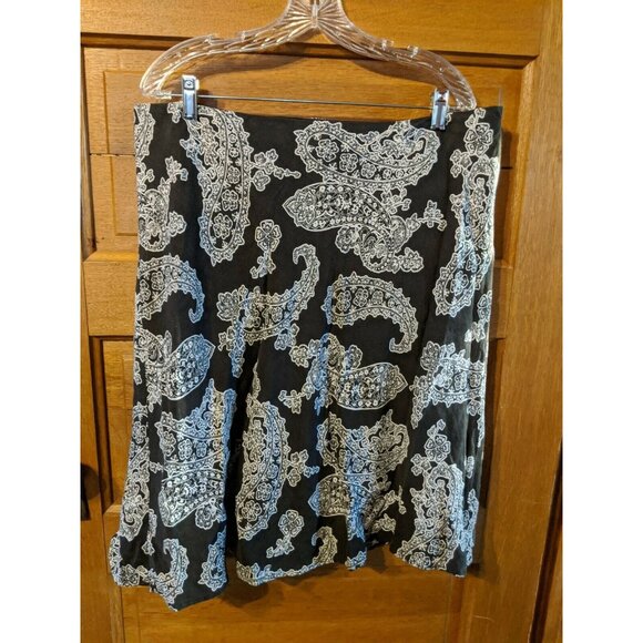 Villager Size 16 Paisley Skirt Aline Black White Lined Modest Liz Claiborne - Picture 1 of 4